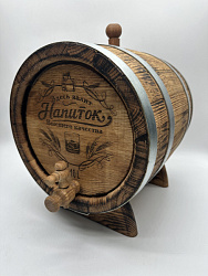 Дубовая бочка подарочная «НАПИТОК ВЫСШЕГО КАЧЕСТВА» внешний обжиг 5 л (кавказский дуб) с краном